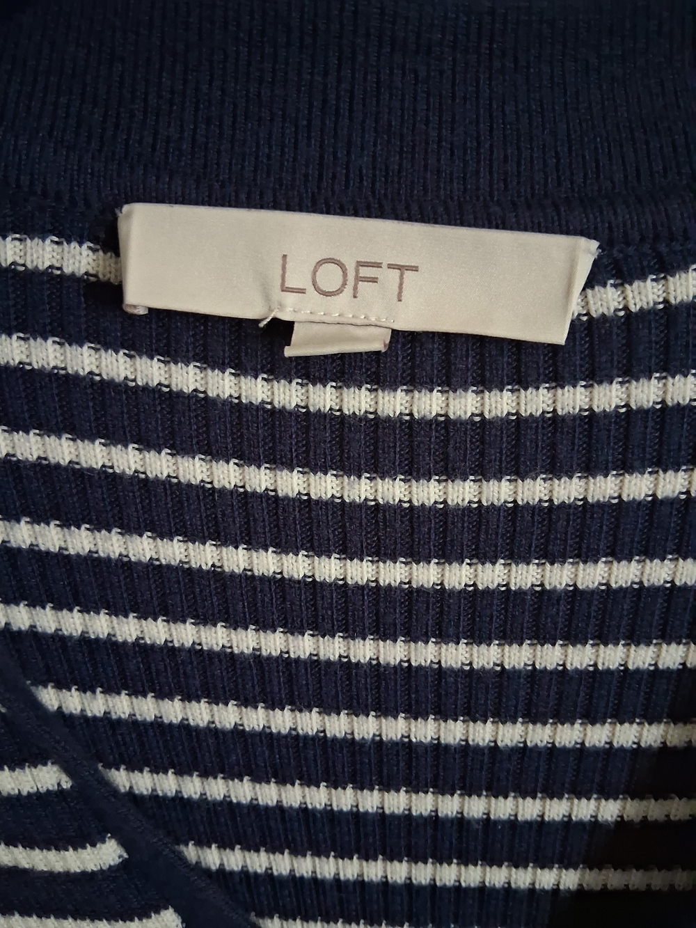 LOFT Navy and White Striped Ribbed Top